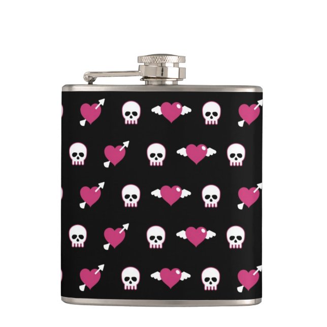 Skulls and hearts hip flask (Front)