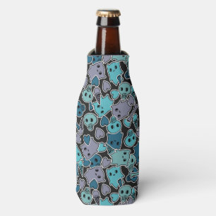 Skulls, and hearts on black background 2 bottle cooler