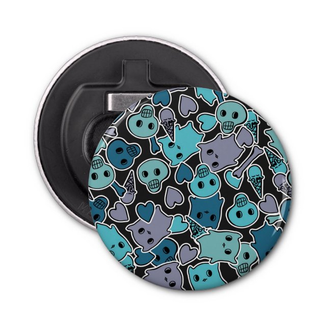 Skulls, and hearts on black background 2 bottle opener (Front)