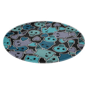 Skulls, and hearts on black background 2 cutting board