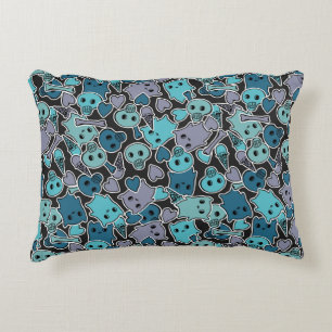 Skulls, and hearts on black background 2 decorative cushion
