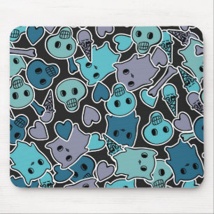 Skulls, and hearts on black background 2 mouse mat