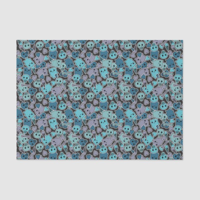 Skulls, and hearts on black background 2 tissue paper (Front)