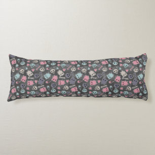 Skulls, and hearts on black background body cushion