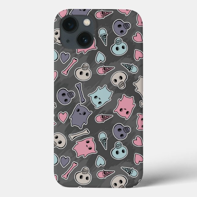 Skulls, and hearts on black background Case-Mate iPhone case (Back)
