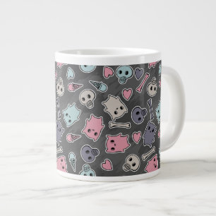 Skulls, and hearts on black background large coffee mug