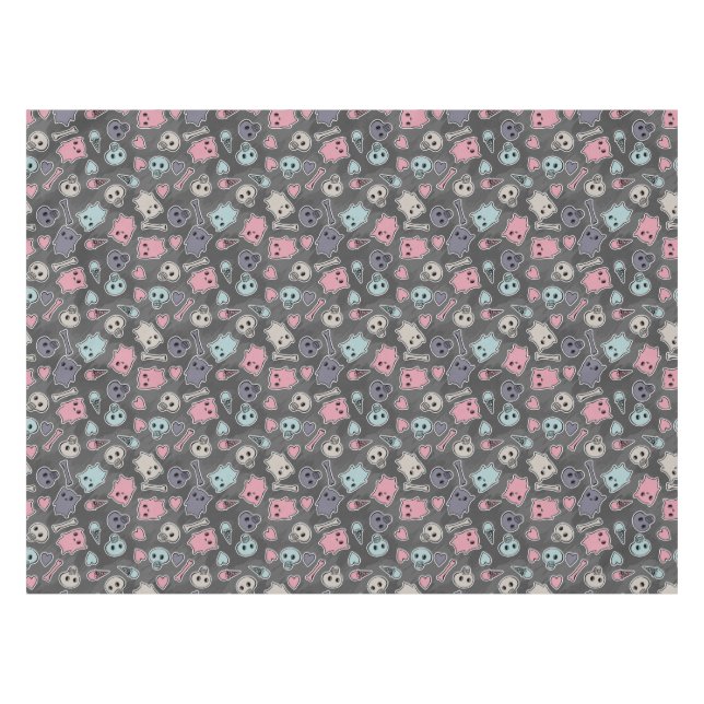 Skulls, and hearts on black background tablecloth (Front (Horizontal))