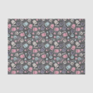 Skulls, and hearts on black background tissue paper