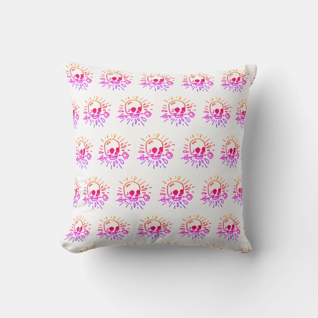 Skulls and Hearts Pillow with Colour REVERSIBLE (Front)