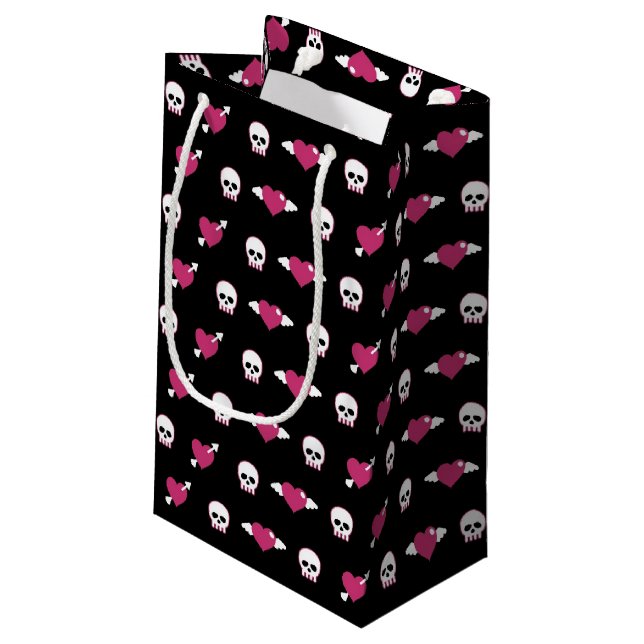 Skulls and hearts small gift bag (Back Angled)