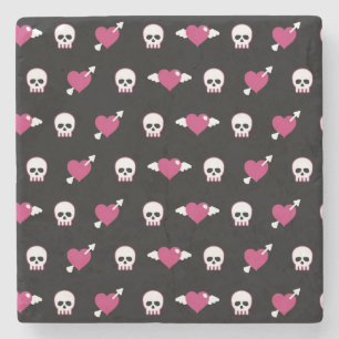 Skulls and hearts stone coaster