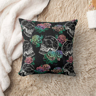Skulls and Ombre Roses   Gothic Glam Pastel Grunge Cushion