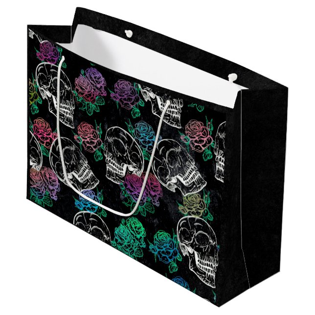 Skulls and Ombre Roses | Gothic Glam Pastel Grunge Large Gift Bag (Front Angled)