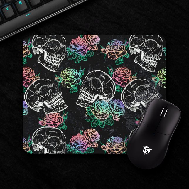 Skulls and Ombre Roses | Gothic Glam Pastel Grunge Mouse Mat (Creator Uploaded)