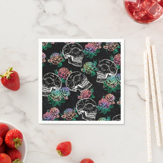Skulls and Ombre Roses | Gothic Glam Pastel Grunge Napkin (Insitu)