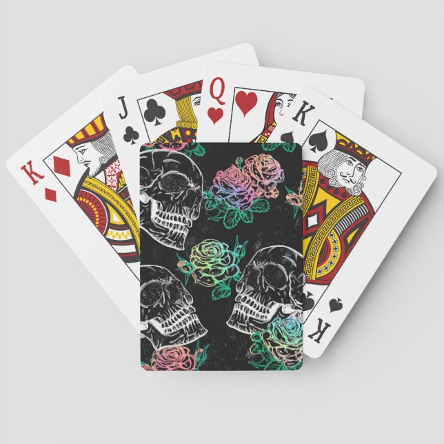 Skulls and Ombre Roses | Gothic Glam Pastel Grunge Playing Cards (Back)