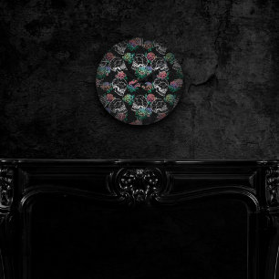 Skulls and Ombre Roses Gothic Glam Pastel Grunge Round Clock