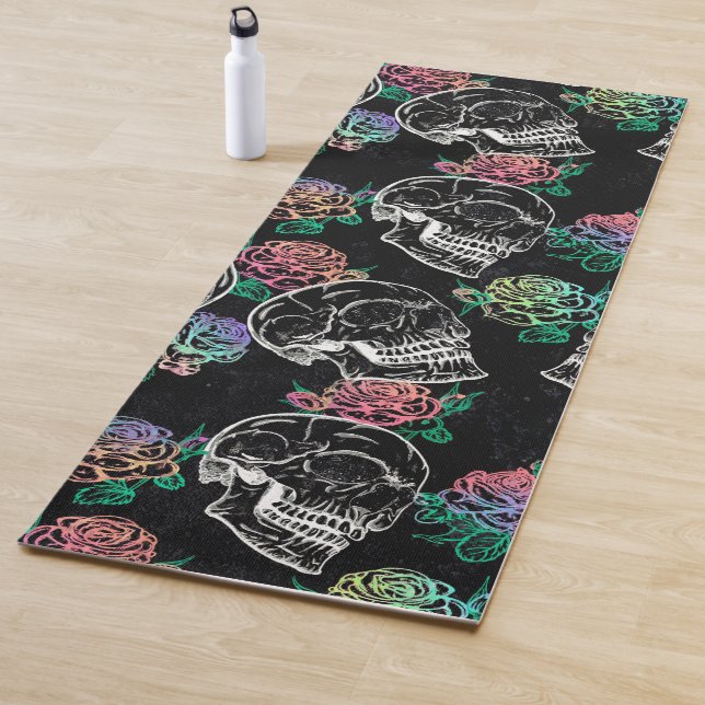 Skulls and Ombre Roses | Gothic Glam Pastel Grunge Yoga Mat (In Situ)