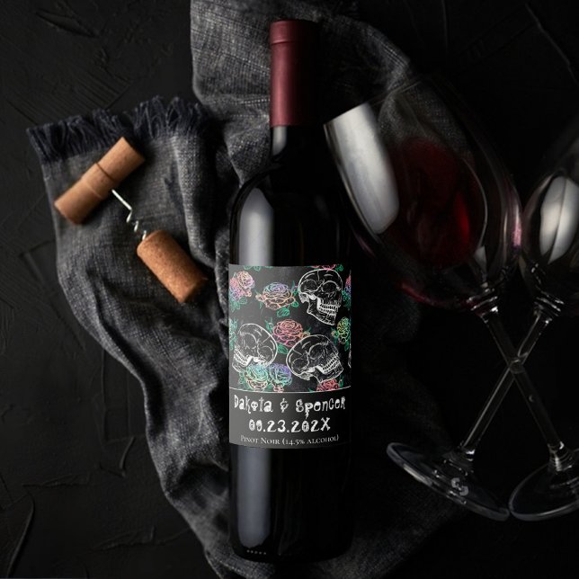 Skulls and Ombre Roses | Gothic Pastel Thank You Wine Label (Creator Uploaded)