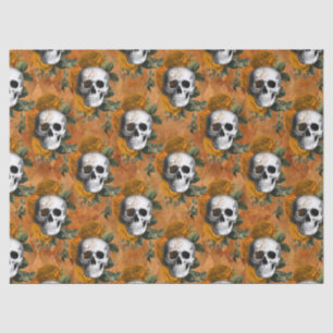 Skulls and Orange Flowers on Orange Decoupage Tissue Paper