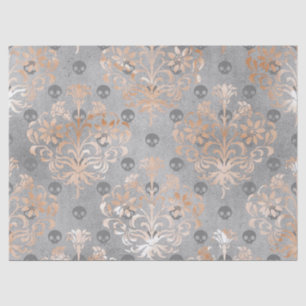 Skulls and Peach Damask on Grey Decoupage Tissue Paper