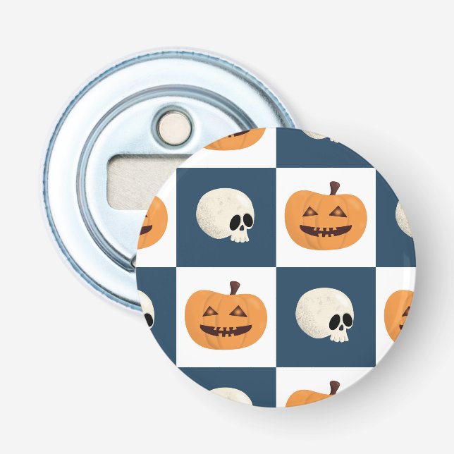 Skulls and Pumpkins Checks Bottle Opener (Front)