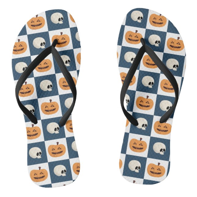 Skulls and Pumpkins Checks Flip Flops (Footbed)