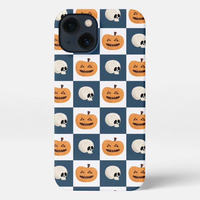 Skulls and Pumpkins Checks iPhone Case (Back)