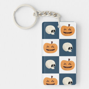 Skulls and Pumpkins Checks Key Ring