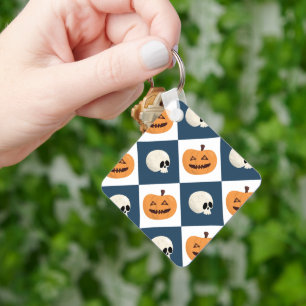 Skulls and Pumpkins Checks Key Ring