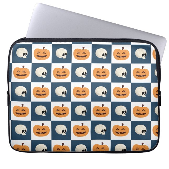 Skulls and Pumpkins Checks Laptop Sleeve (Front)