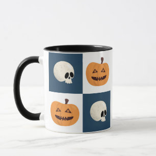 Skulls and Pumpkins Checks Mug