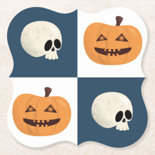 Skulls and Pumpkins Checks Paper Coaster