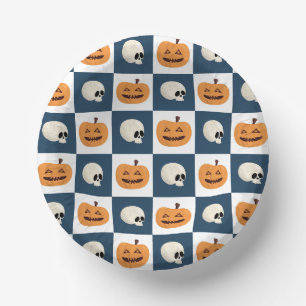 Skulls and Pumpkins Checks Paper Plate
