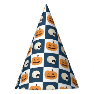 Skulls and Pumpkins Checks Party Hat