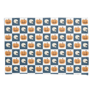 Skulls and Pumpkins Checks Pillowcase