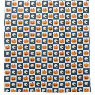 Skulls and Pumpkins Checks Shower Curtain