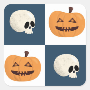 Skulls and Pumpkins Checks Square Sticker