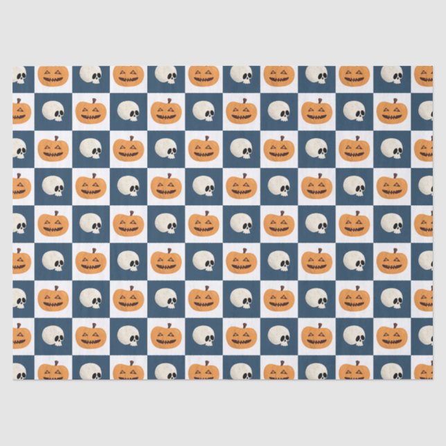 Skulls and Pumpkins Checks Tissue Paper (Front)