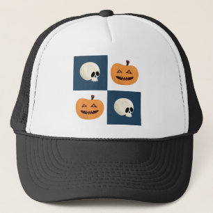 Skulls and Pumpkins Checks Trucker Hat