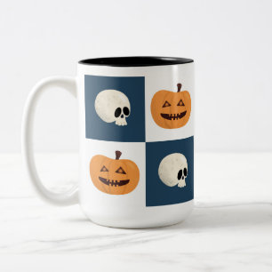 Skulls and Pumpkins Checks Two-Tone Coffee Mug