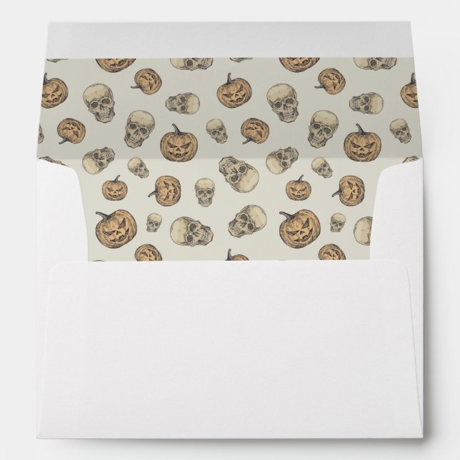 Skulls and Pumpkins Halloween Pattern Envelope (Back (Bottom))