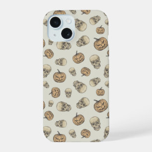 Skulls and Pumpkins Halloween Pattern iPhone 15 Case