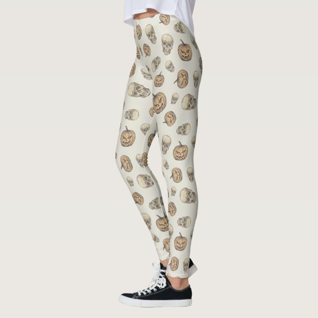 Skulls and Pumpkins Halloween Pattern Leggings (Left)