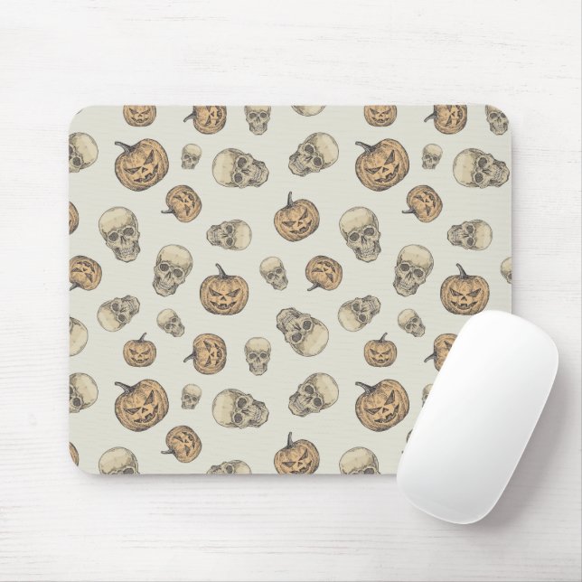 Skulls and Pumpkins Halloween Pattern Mouse Mat (With Mouse)