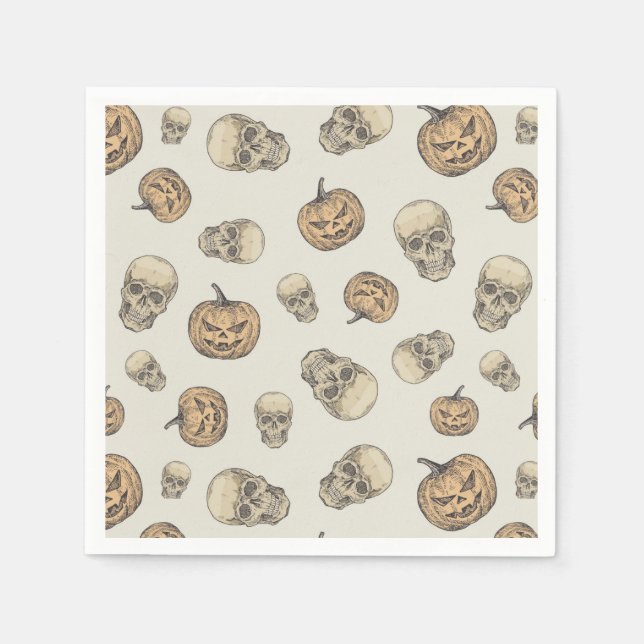 Skulls and Pumpkins Halloween Pattern Napkin (Front)