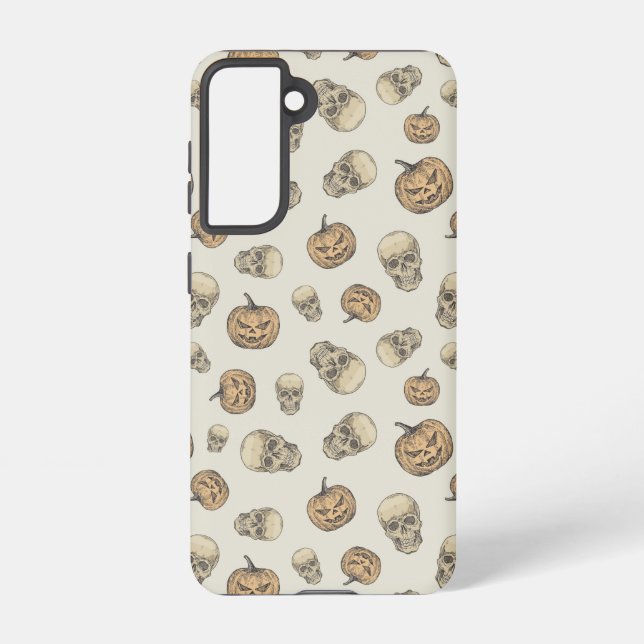 Skulls and Pumpkins Halloween Pattern Samsung Galaxy S21 Case (Back)
