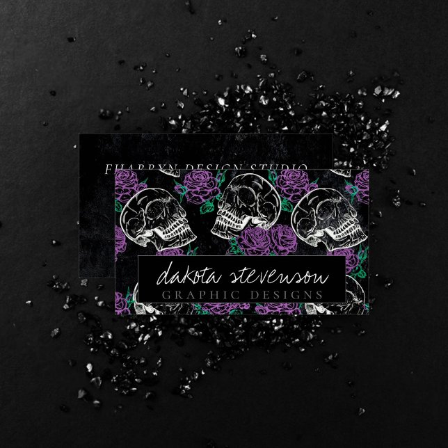 Skulls and Purple Roses | Gothic Glam Branding Business Card (Creator Uploaded)