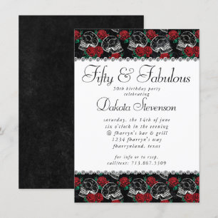 Skulls and Red Roses   Modern Goth 50 and Fabulous Invitation