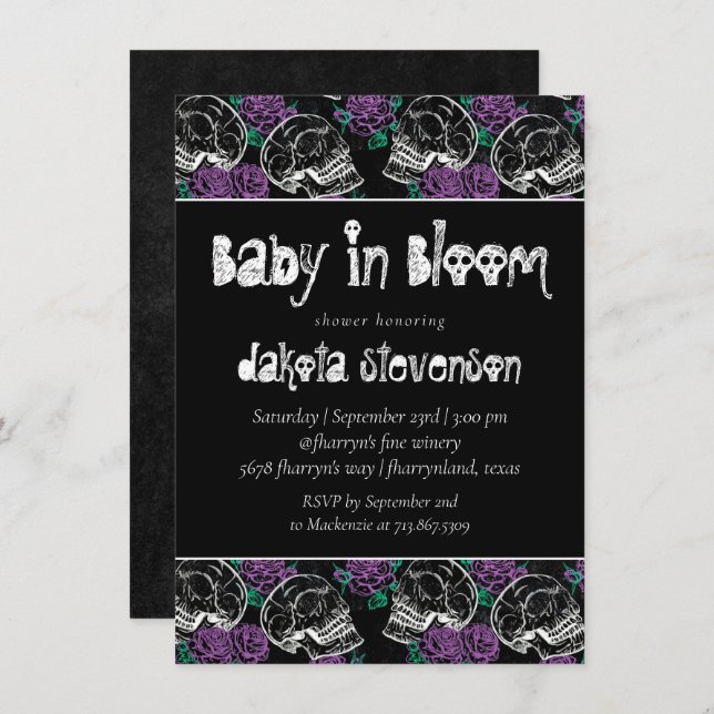 Skulls and Red Roses | Modern Goth Baby in Bloom I Invitation (Front/Back)
